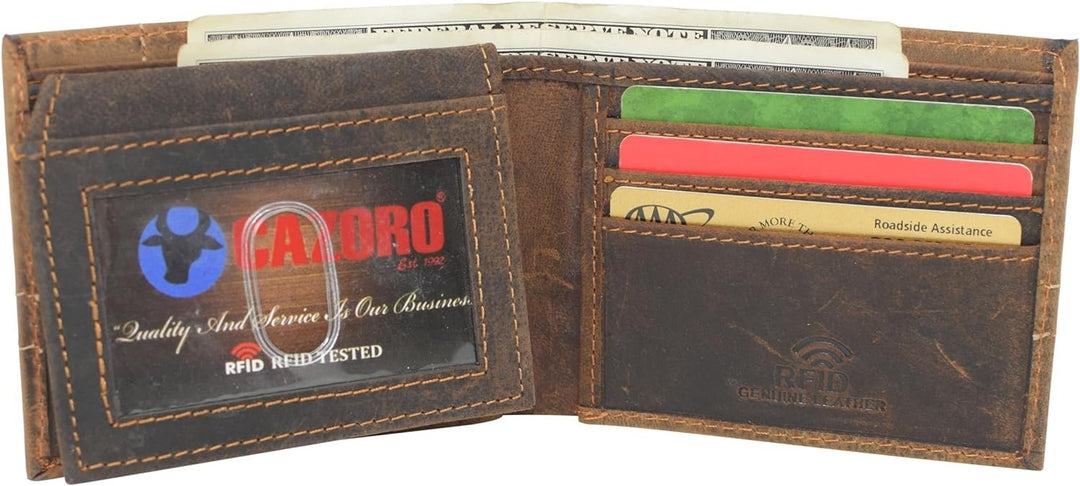 CAZORO Bifold Wallets for Mens Distressed Genuine Leather RFID Protected Classic Billfold Vintage Wallet for Men (Logo) Image 4