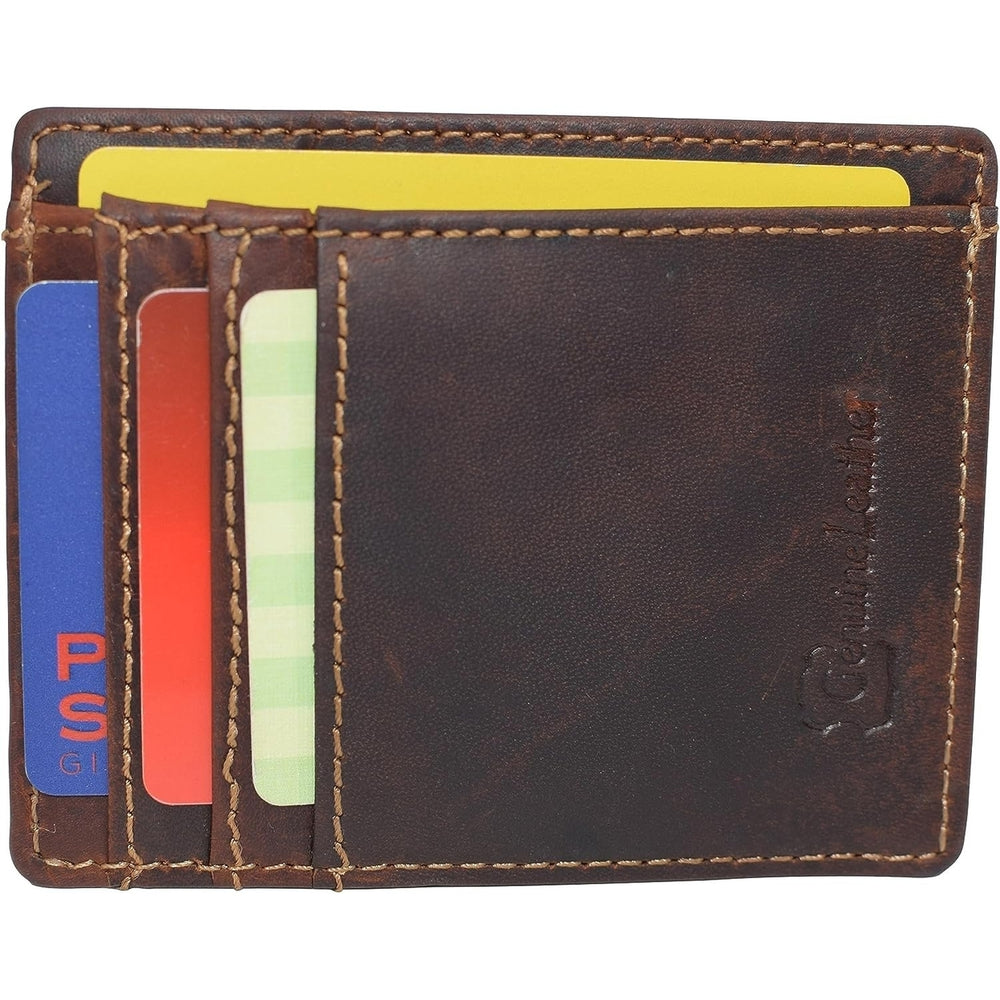CAZORO Front Pocket Minimalist Vintage Leather Slim Wallet RFID Blocking Medium Size (Brown RHU) Image 2