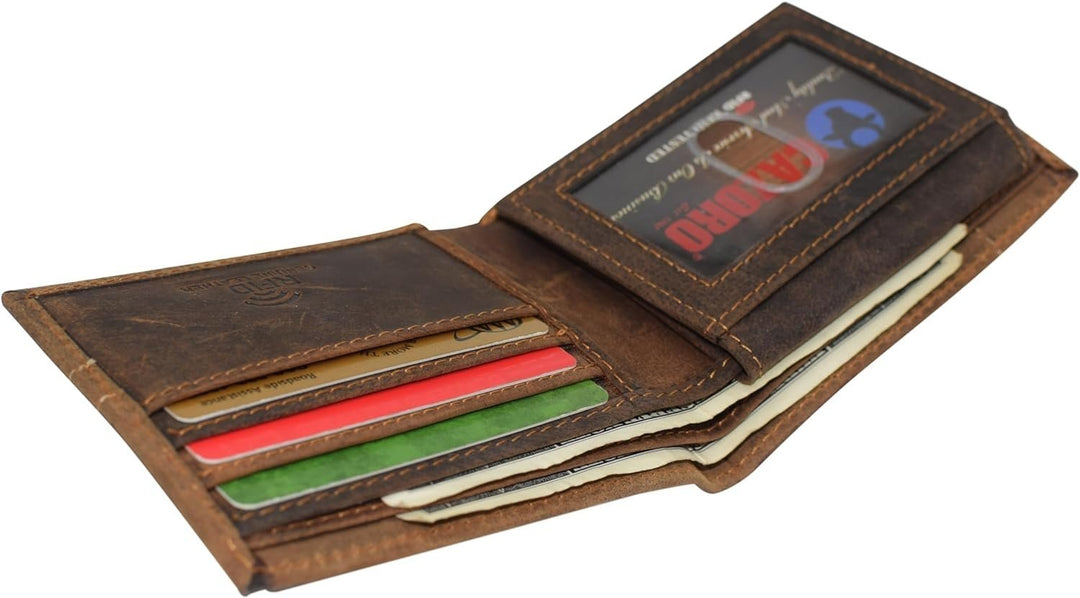 CAZORO Bifold Wallets for Mens Distressed Genuine Leather RFID Protected Classic Billfold Vintage Wallet for Men (Logo) Image 7