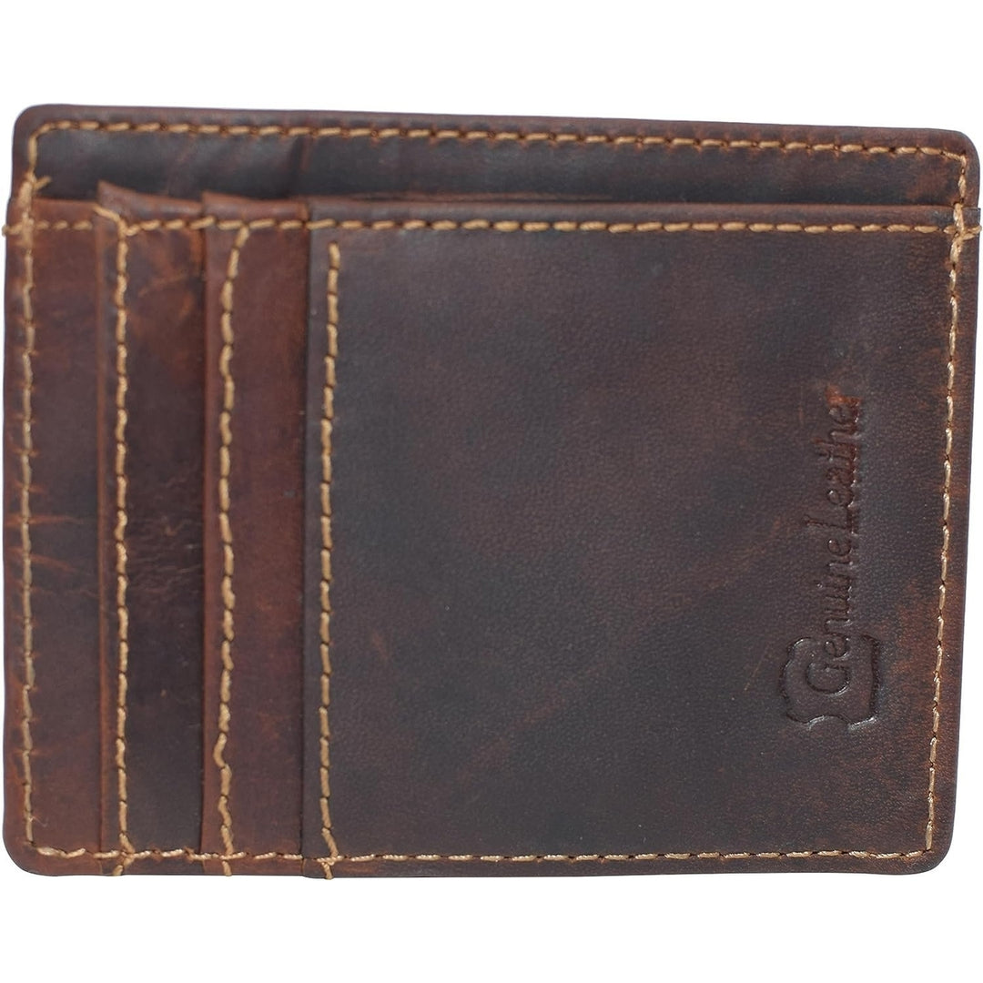 CAZORO Front Pocket Minimalist Vintage Leather Slim Wallet RFID Blocking Medium Size (Brown RHU) Image 6