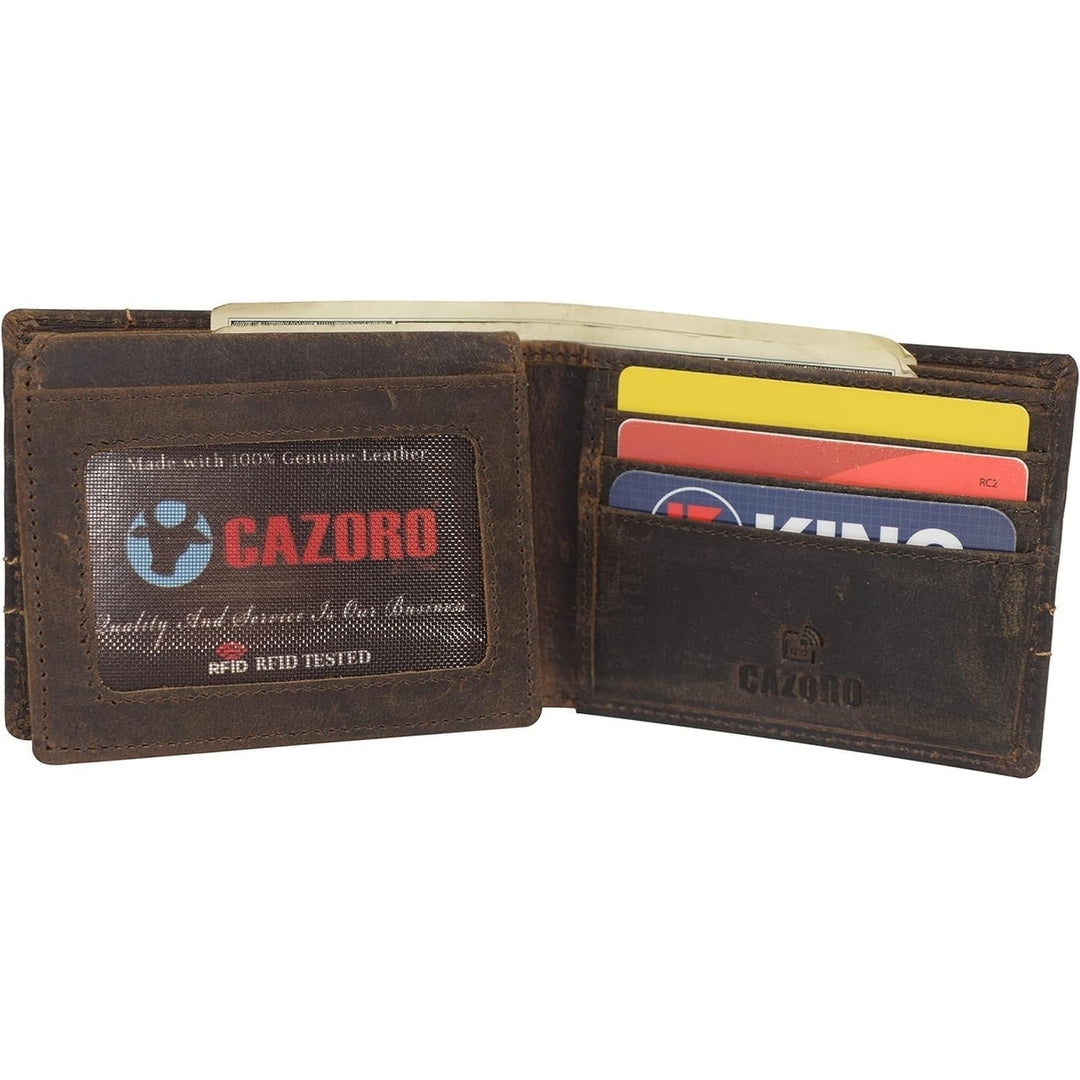 CAZORO Bifold Wallets for Mens Distressed Genuine Leather RFID Protected Classic Billfold Vintage Wallet for Men (Logo) Image 10