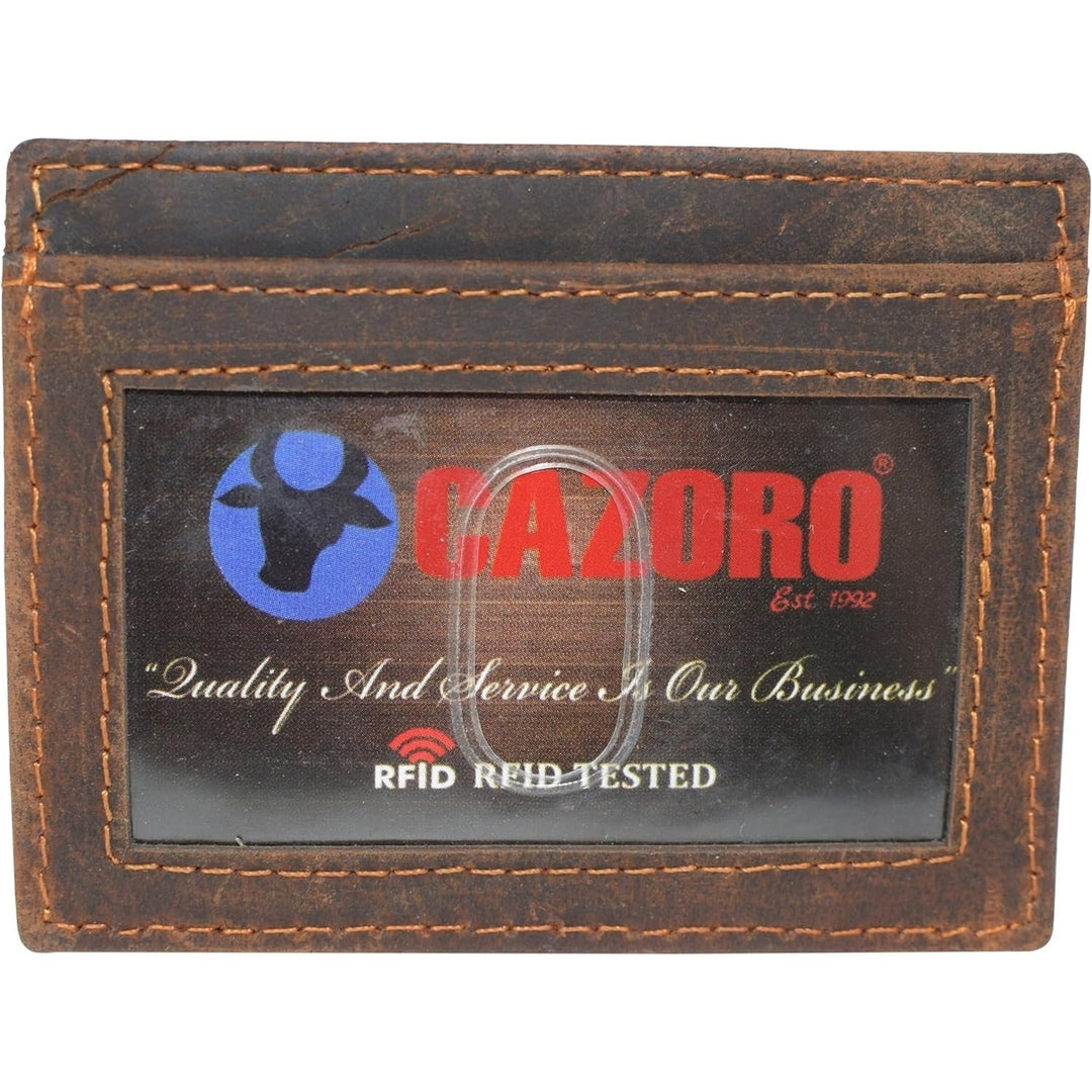 CAZORO Front Pocket Minimalist Vintage Leather Slim Wallet RFID Blocking Medium Size (Brown RHU) Image 7