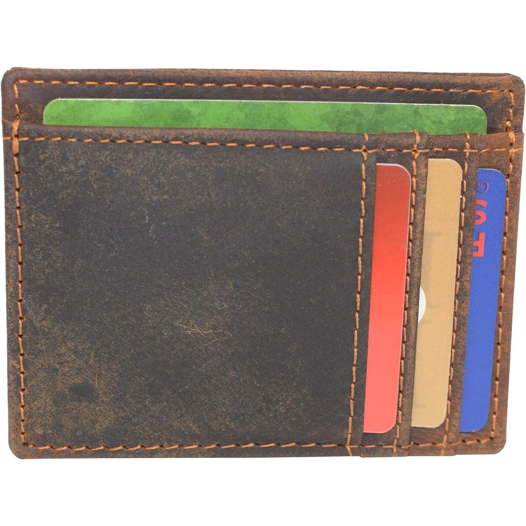 CAZORO Front Pocket Minimalist Vintage Leather Slim Wallet RFID Blocking Medium Size (Brown RHU) Image 8