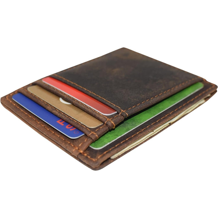 CAZORO Front Pocket Minimalist Vintage Leather Slim Wallet RFID Blocking Medium Size (Brown RHU) Image 9