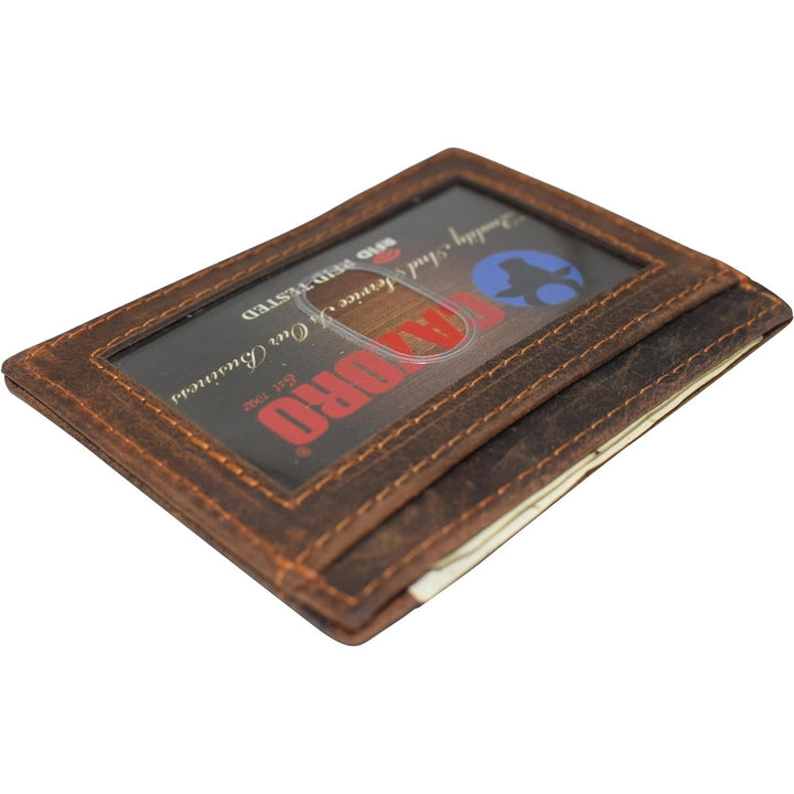 CAZORO Front Pocket Minimalist Vintage Leather Slim Wallet RFID Blocking Medium Size (Brown RHU) Image 10