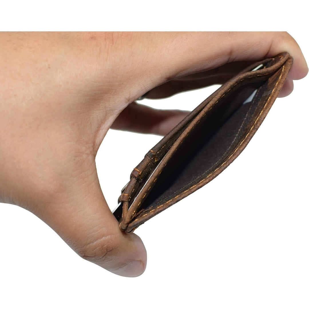 CAZORO Front Pocket Minimalist Vintage Leather Slim Wallet RFID Blocking Medium Size (Brown RHU) Image 11