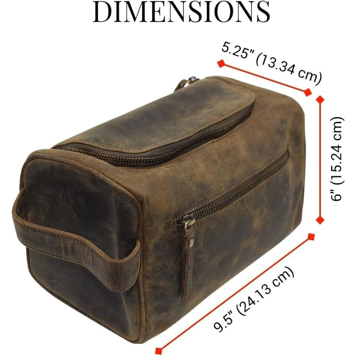 CAZORO Buffalo Vintage Leather Toiletry Bag I Genuine Leather Wash Bag for Men and Women I Cosmetic or Shaving Bag for Image 3