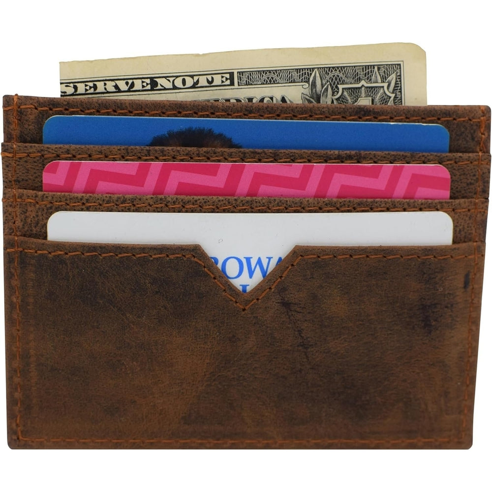 CAZORO Mens Vintage Leather Minimalist Card Case Front Pocket Wallet for Men Image 2