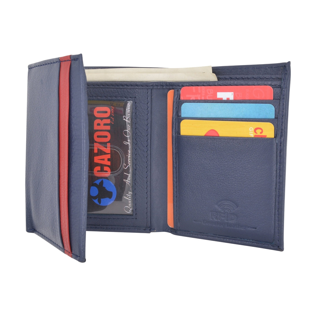CAZORO Real Leather Wallets for Men RFID Blocking Slim Trifold Wallet with Card Slots and ID Window Image 6