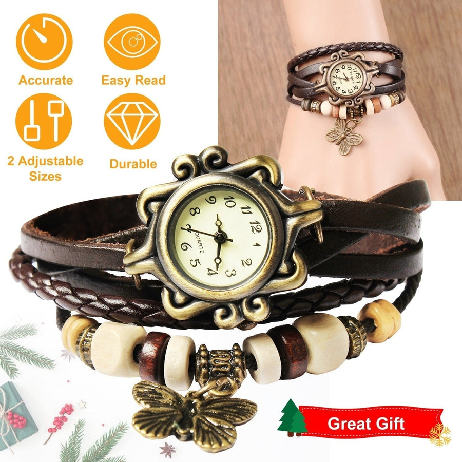 Vintage Womens Watch Bohemian Handmade Leather Watch Quartz Wrist Watch Fashion Image 1