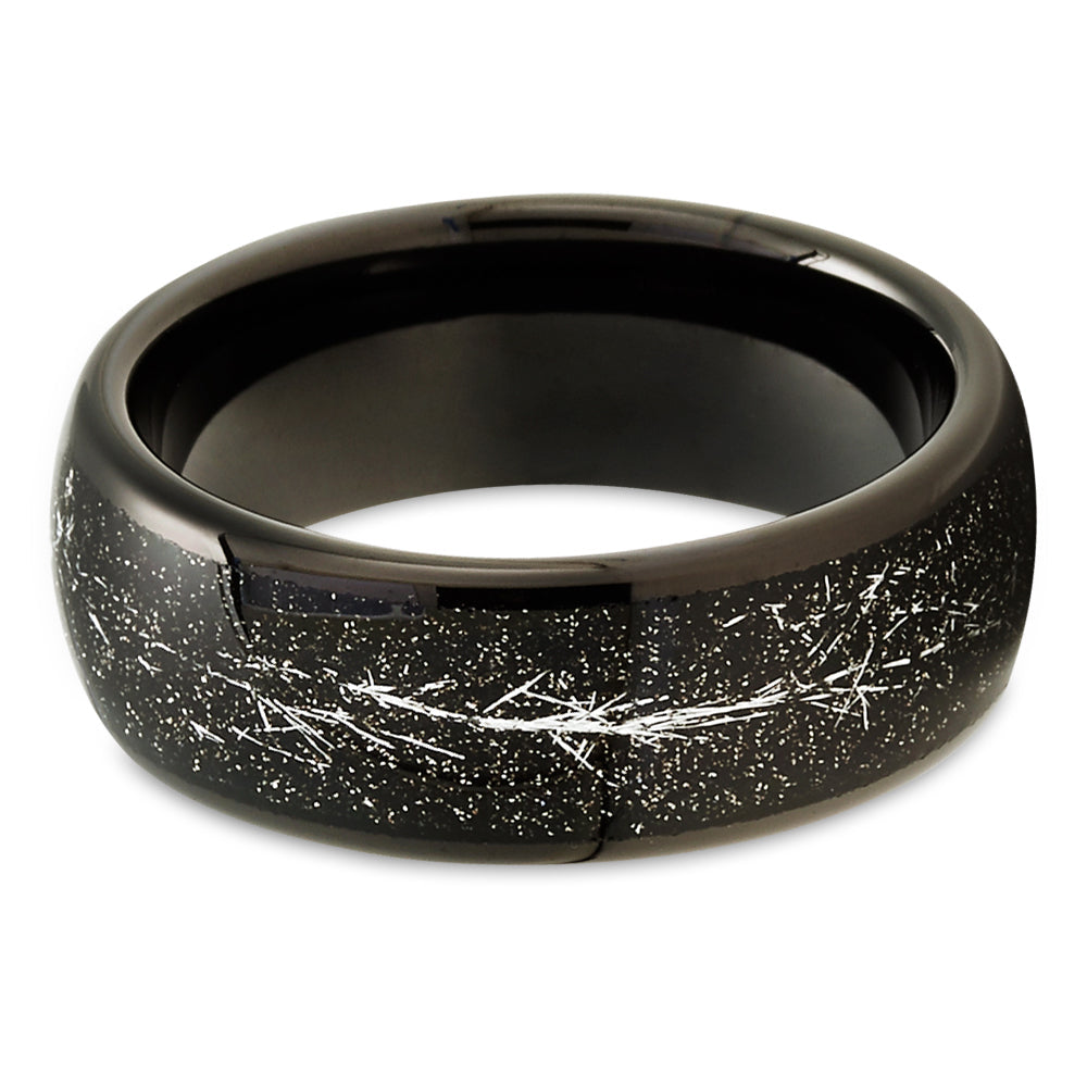 Meteorite Wedding Ring 8mm Black Tungsten Carbide Band Comfort Fit Jewelry Image 2