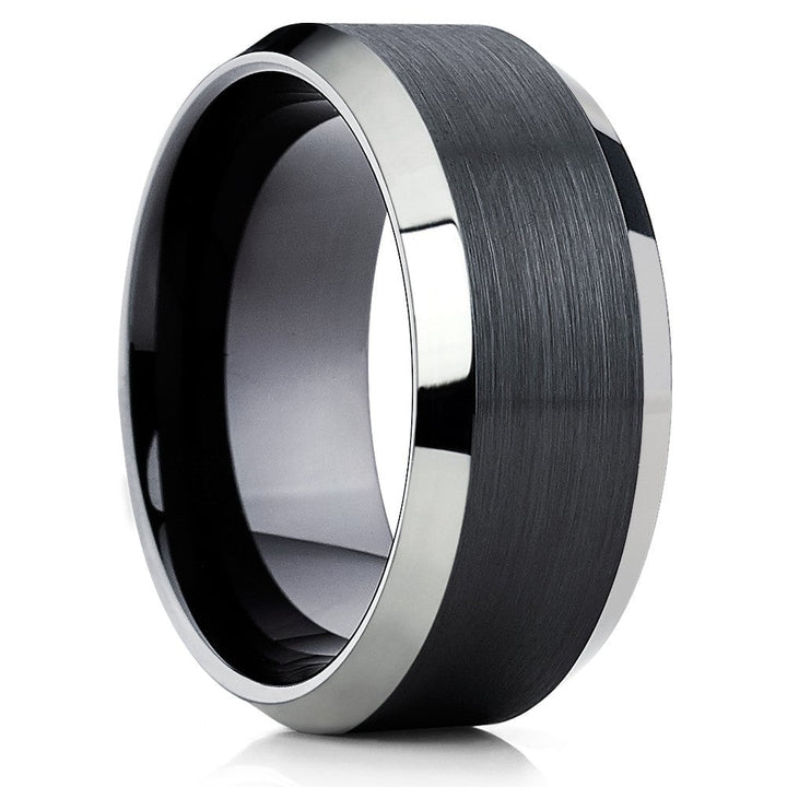 10mm Black Tungsten Wedding Ring Silver Comfort Fit Cobalt Free Band Size 7-13 Image 1