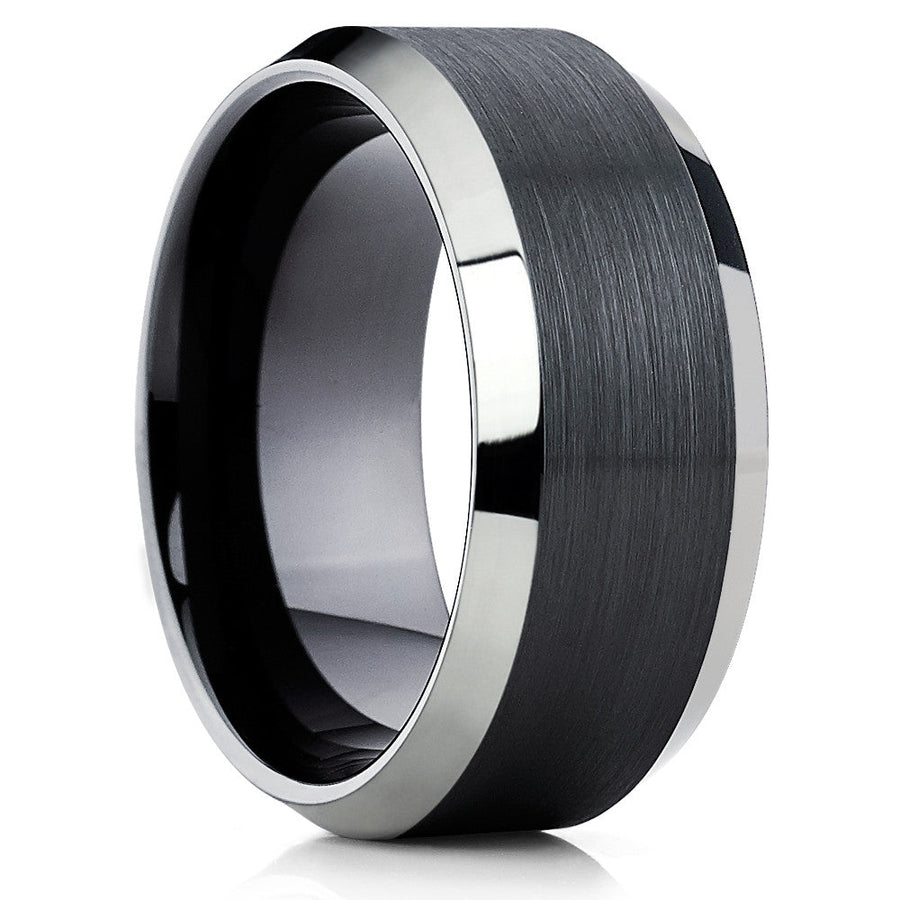 10mm Black Tungsten Wedding Ring Silver Wedding Ring Black Wedding Band Image 1