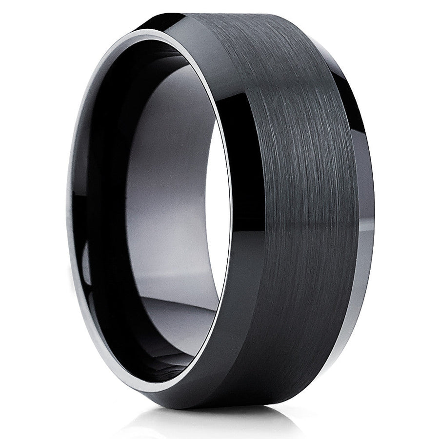 10mm Black Tungsten Wedding Ring Man and Woman Tungsten Carbide Ring Image 1