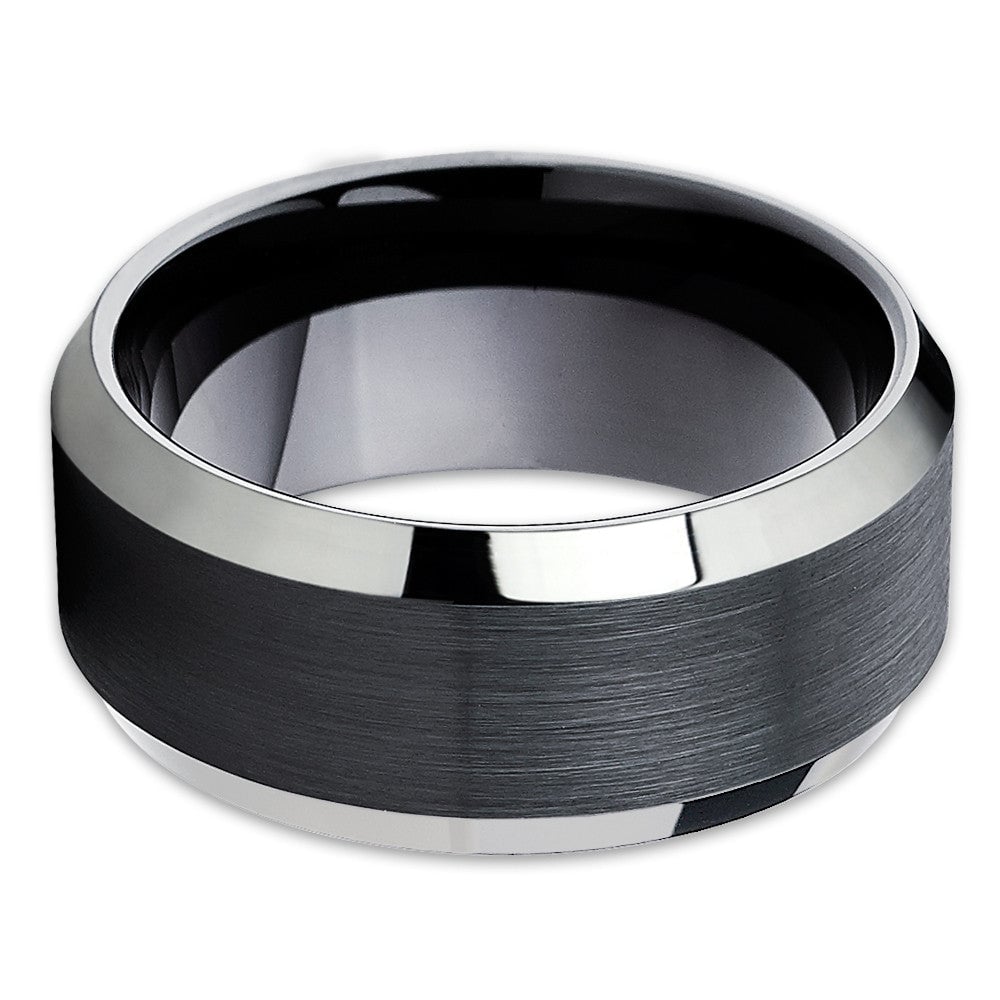 10mm Black Tungsten Wedding Ring Silver Comfort Fit Cobalt Free Band Size 7-13 Image 2