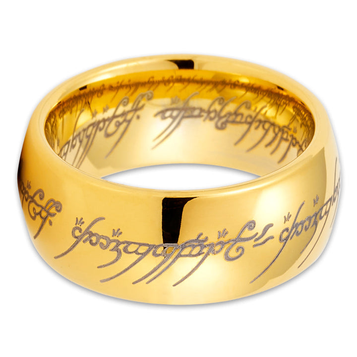 10mm Tungsten Wedding Ring Lord Of The Rings Yellow Gold Wedding Ring Image 2