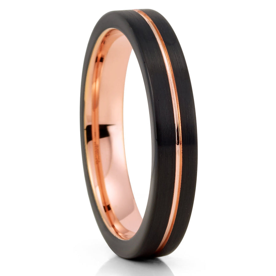 4mm Rose Gold Tungsten Ring Engagement Ring Black Wedding Ring Image 1
