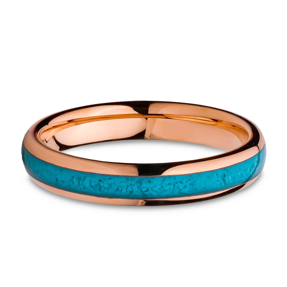 Turquoise Rose Gold Tungsten Ring 4mm Comfort Fit Engagement Ring Sizes 5-10.25 Image 2