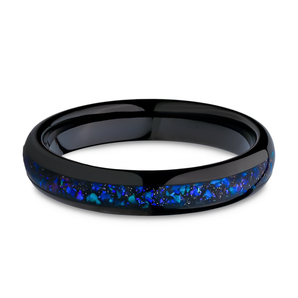 4mm Tungsten Wedding Ring Galaxy Opal Wedding Ring Engagement Ring Black Image 2