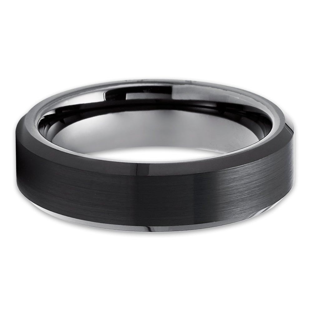 Black Tungsten Carbide Wedding Ring 6mm Comfort Fit Gunmetal Beveled Edge Image 2