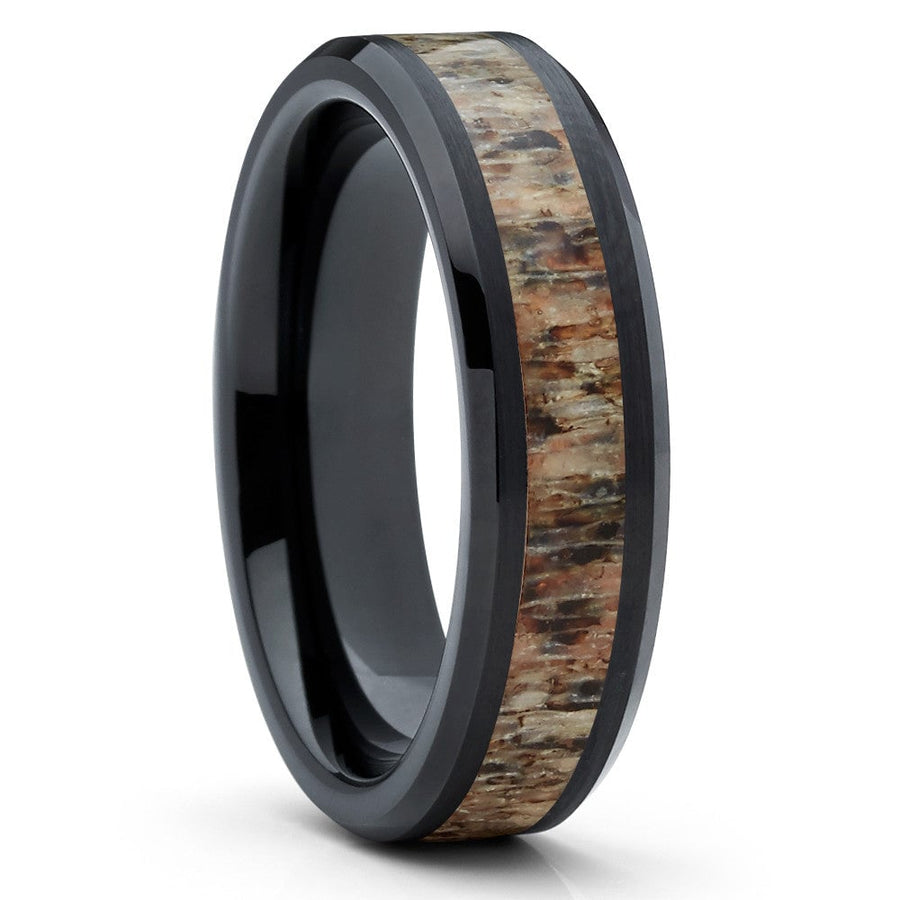 6mm Black Tungsten Deer Antler Wedding Ring Comfort Fit Hypoallergenic Sizes 6-12 Image 1