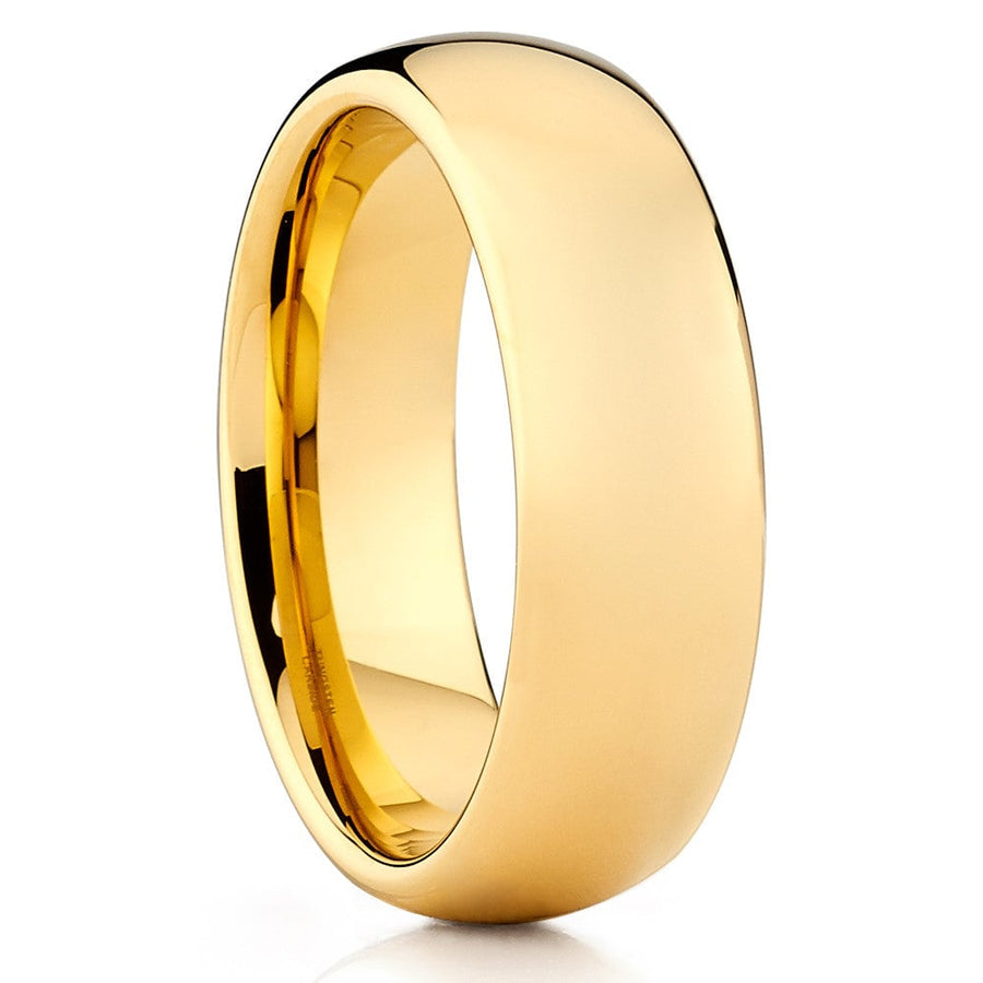 7mm Tungsten Carbide Yellow Gold Wedding Ring Shiny Comfort Fit 6.5-13 Image 1