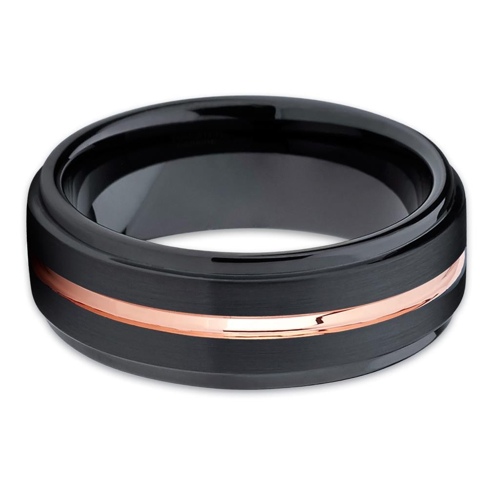 7mm Rose Gold Tungsten Wedding Ring Black Comfort Fit Scratch Resistant Durable Image 2