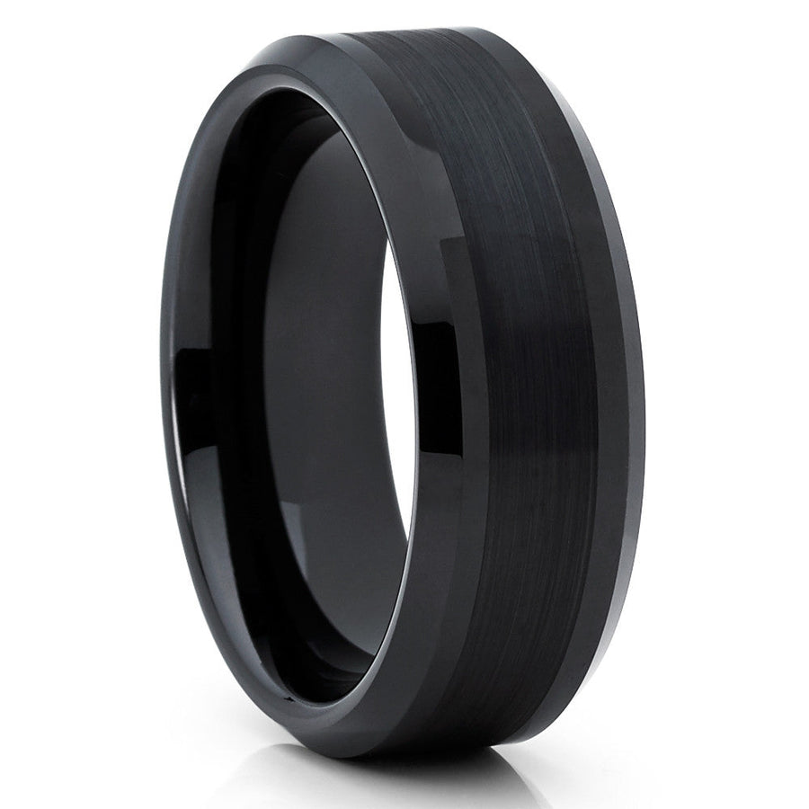 8mm Black Tungsten Ring Engagement Ring Black Wedding Ring Anniversary Image 1