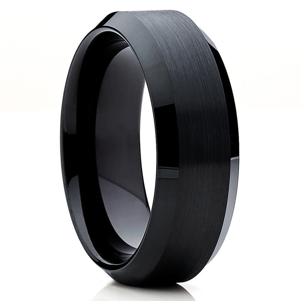 8mm Black Tungsten Carbide Engagement Ring Comfort Fit Lifetime Warranty Sizes 6-15 Image 1