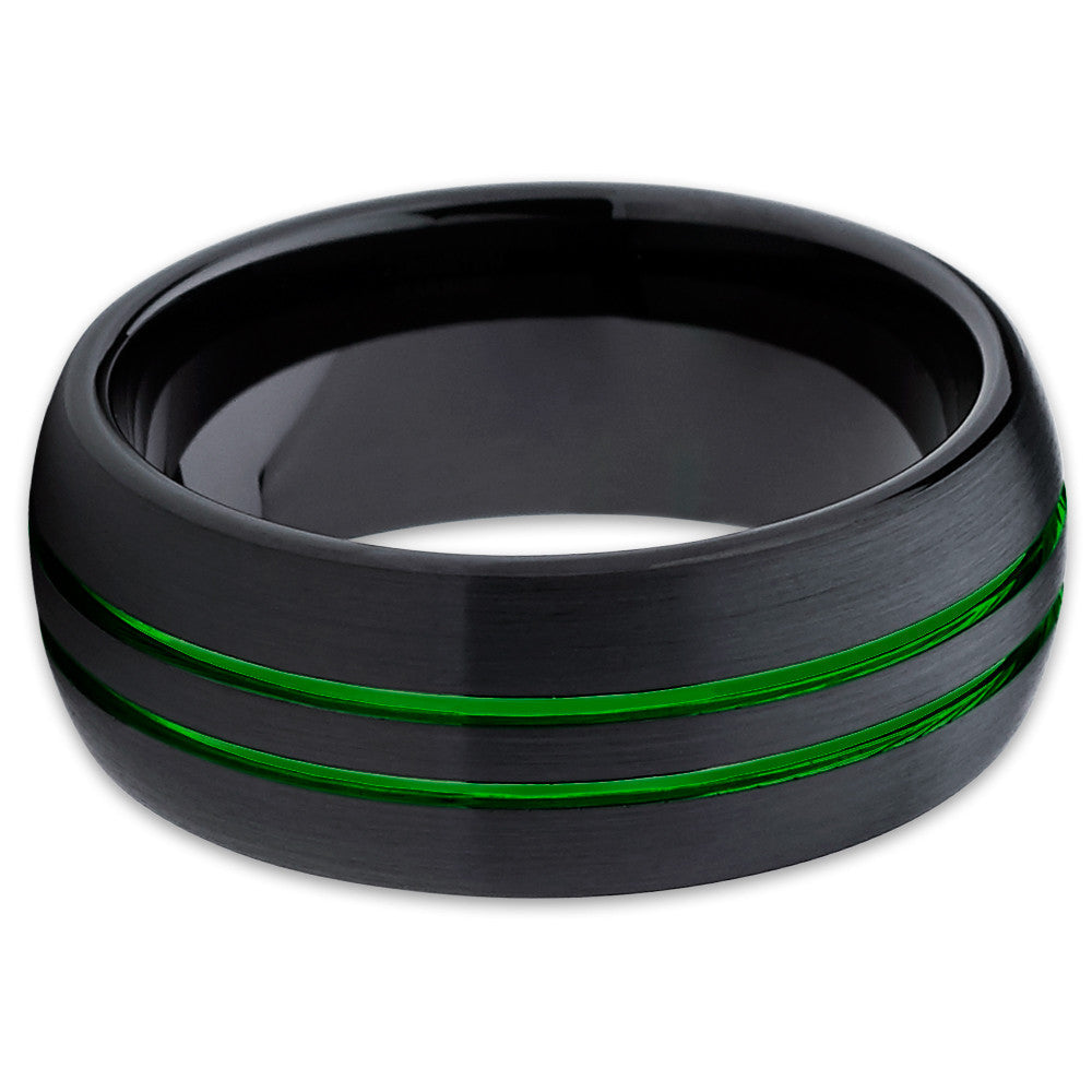 8mm Black Tungsten Ring Engagement Ring Green Tungsten Ring Black Ring Image 2