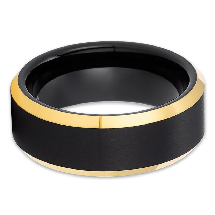8mm Black Tungsten Ring Engagement Ring Yellow Gold Ring Anniversary Image 2