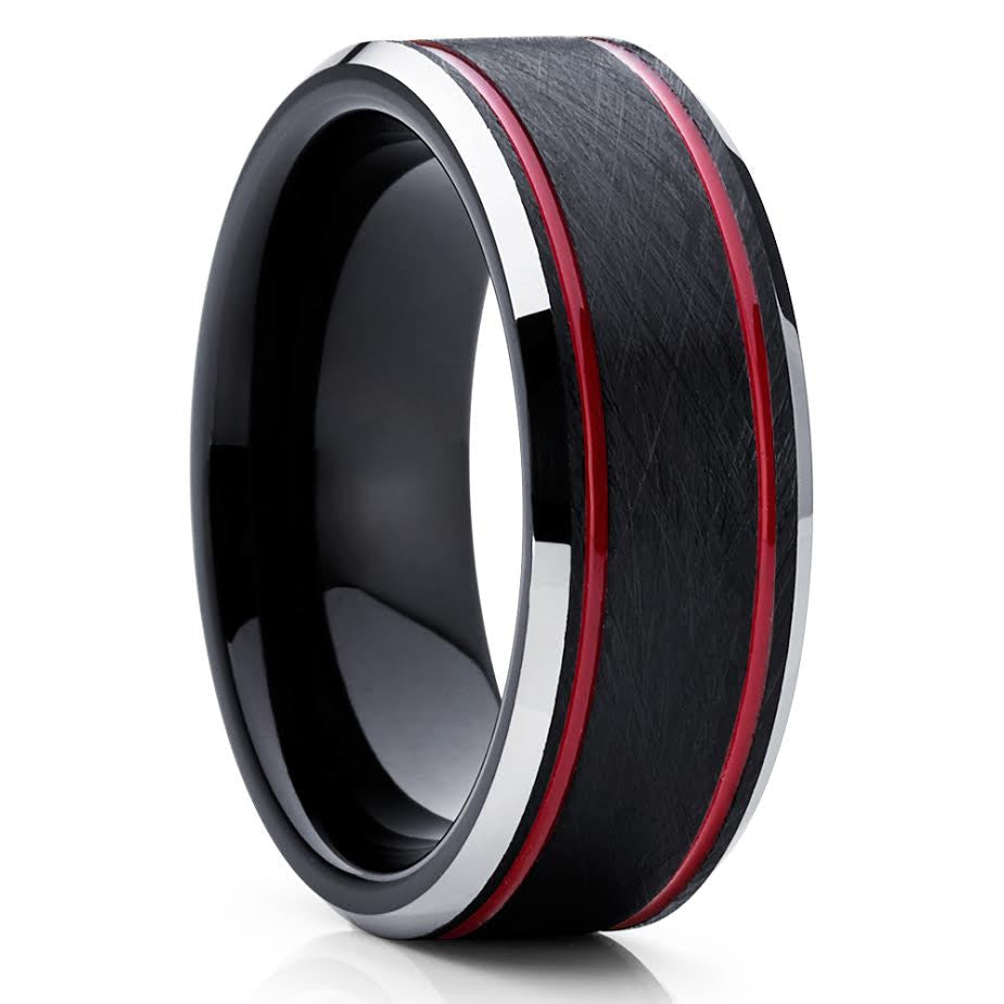8mm Black Tungsten Ring Red Tungsten Ring Engagement Ring Black Band Image 1