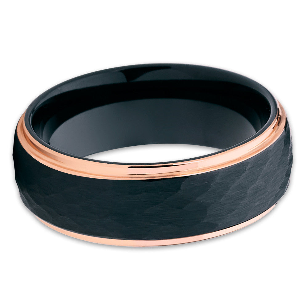 8mm Black Tungsten Ring Rose Gold Wedding Ring Hammered Ring Image 2