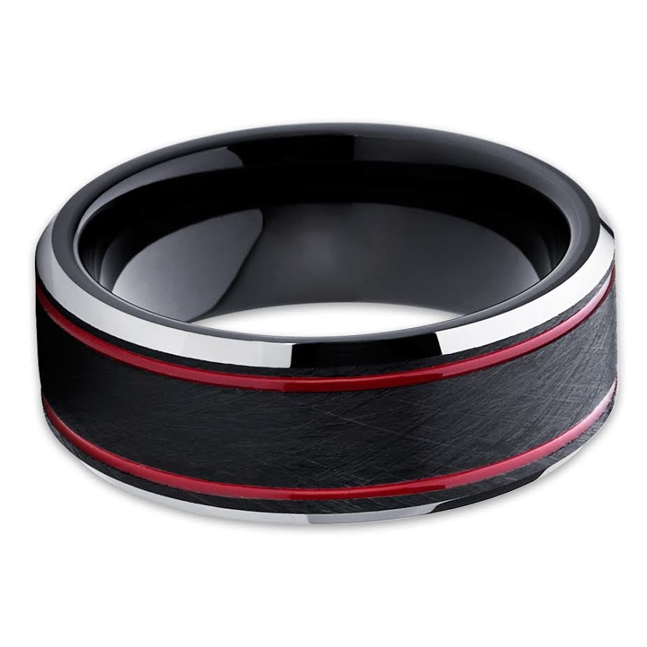 8mm Black Tungsten Ring Red Tungsten Ring Engagement Ring Black Band Image 2