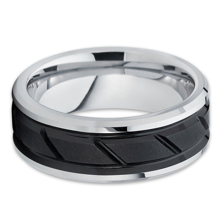 8mm Black Tungsten Wedding Ring Silver Tungsten Wedding Ring Engagement Image 2