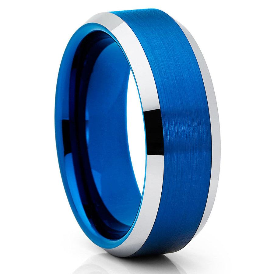 8mm Blue Tungsten Ring Blue Wedding Ring Tungsten Carbide Ring Image 1