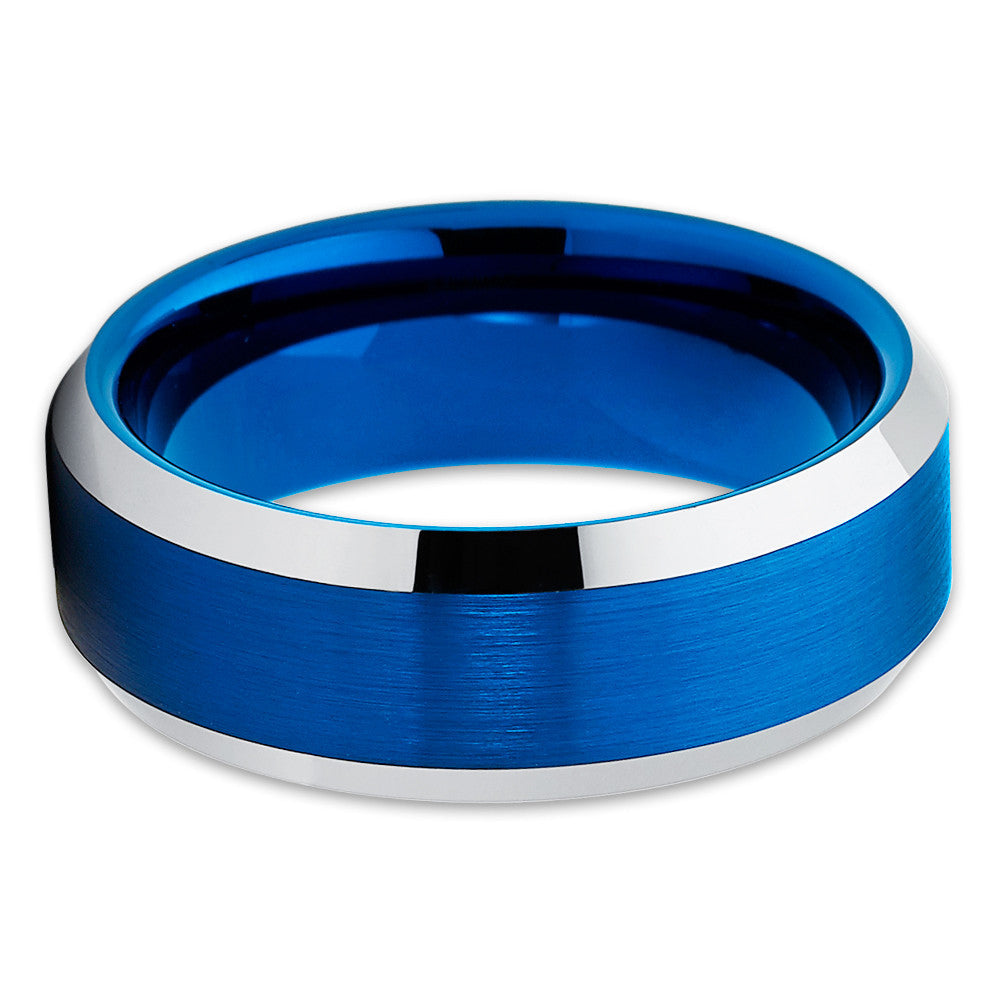 8mm Blue Tungsten Ring Blue Wedding Ring Tungsten Carbide Ring Image 2