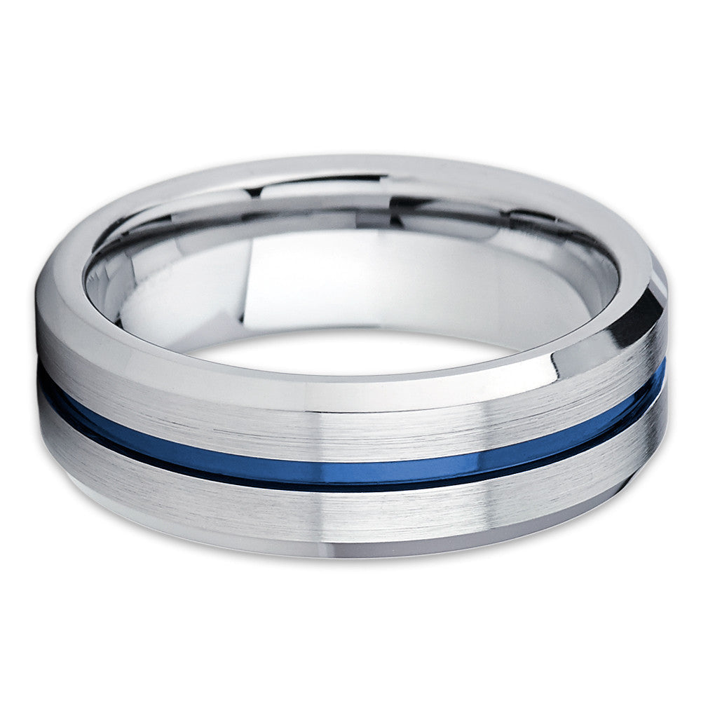 8mm Blue Tungsten Ring Silver Tungsten Wedding Ring Anniversary Ring Image 2