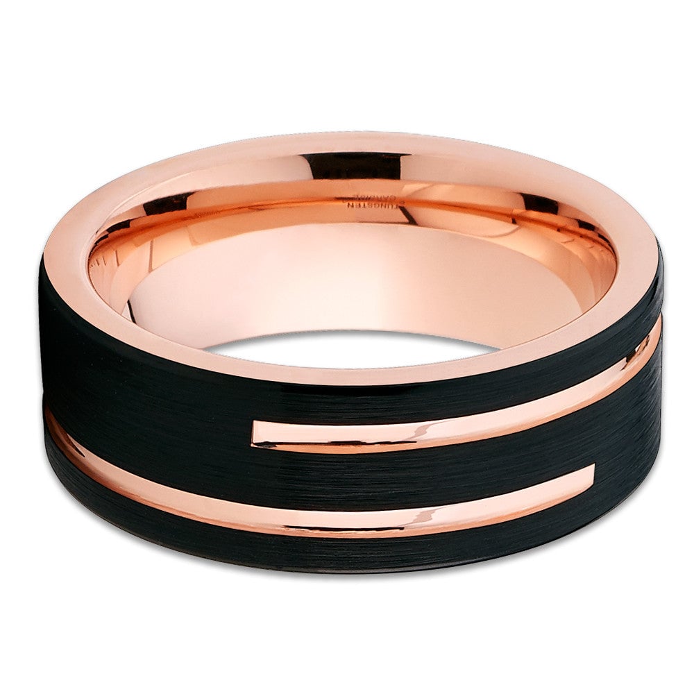 Rose Gold Black Tungsten Ring 8mm Comfort Fit Engagement Wedding Size 6.5-13 Image 2