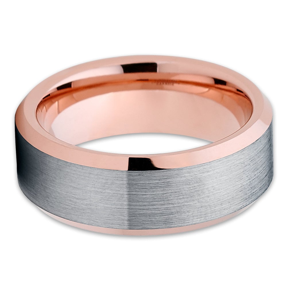 Silver Tungsten Ring 8mm Rose Gold Wedding Band Comfort Fit Tungsten Carbide Image 2