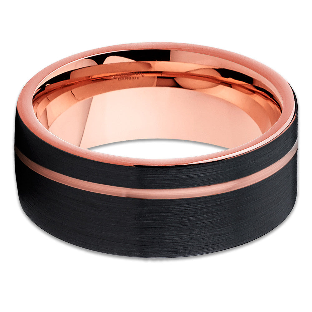 8mm Tungsten Wedding Ring Rose Gold Wedding Ring Black Wedding Ring Mans Image 2