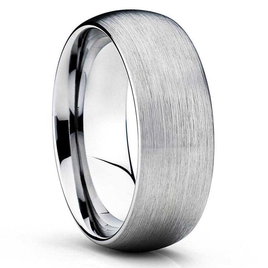 8mm Tungsten Wedding Ring Silver Wedding Ring Anniversary Ring Brush Image 1