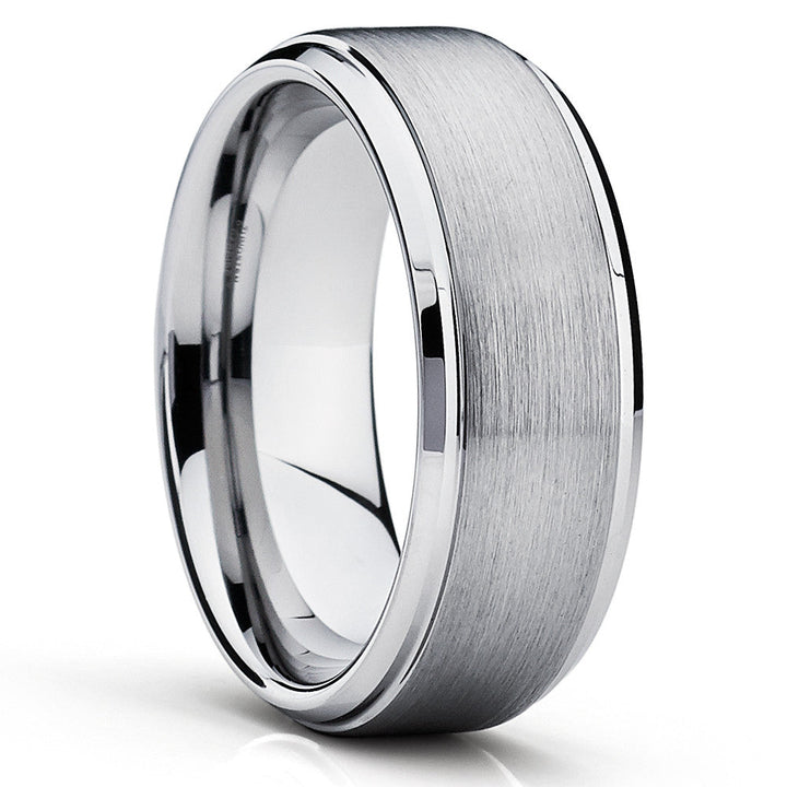 8mm Tungsten Wedding Ring Silver Wedding Ring Tungsten Wedding Ring Anniversary Ring Image 1