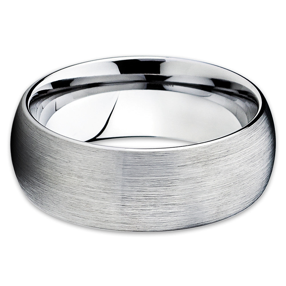 8mm Tungsten Wedding Ring Silver Wedding Ring Anniversary Ring Brush Image 2