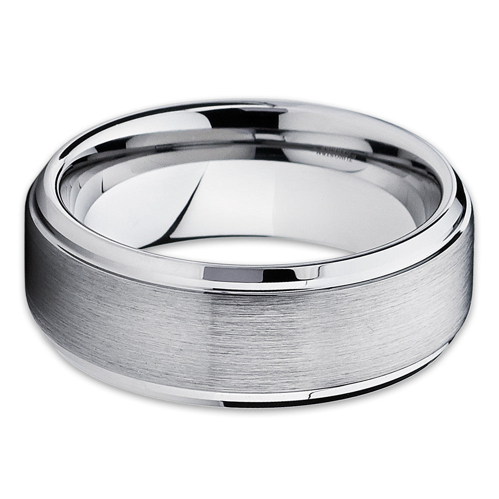 8mm Tungsten Wedding Ring Silver Wedding Ring Tungsten Wedding Ring Anniversary Ring Image 2