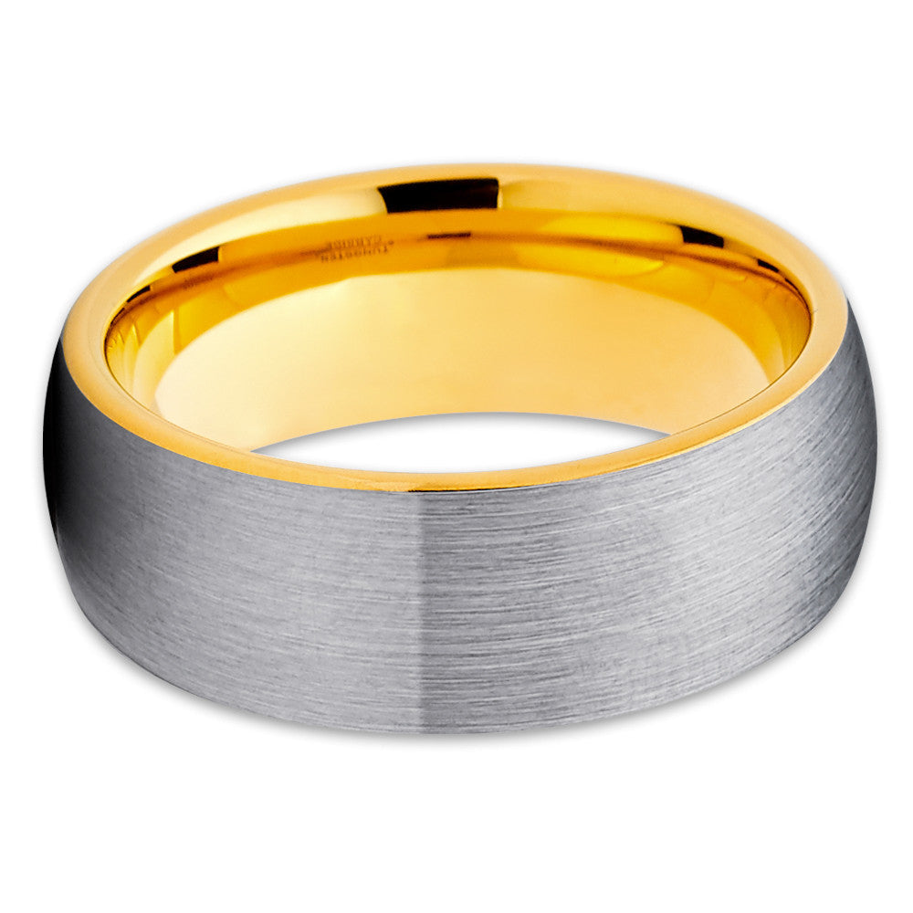 8mm Tungsten Wedding Ring Yellow Gold Ring Silver Tungsten Ring Anniversary Ring Image 2