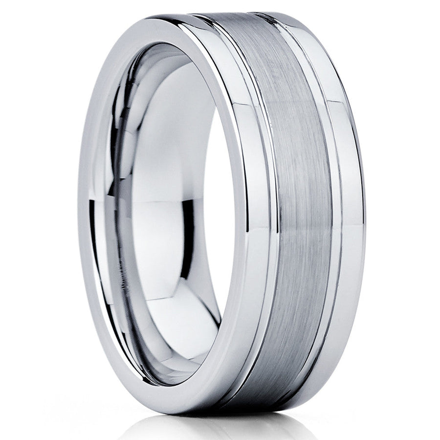 8mm Wedding Ring Silver Tungsten Ring Engagement Ring Anniversary Ring Image 1