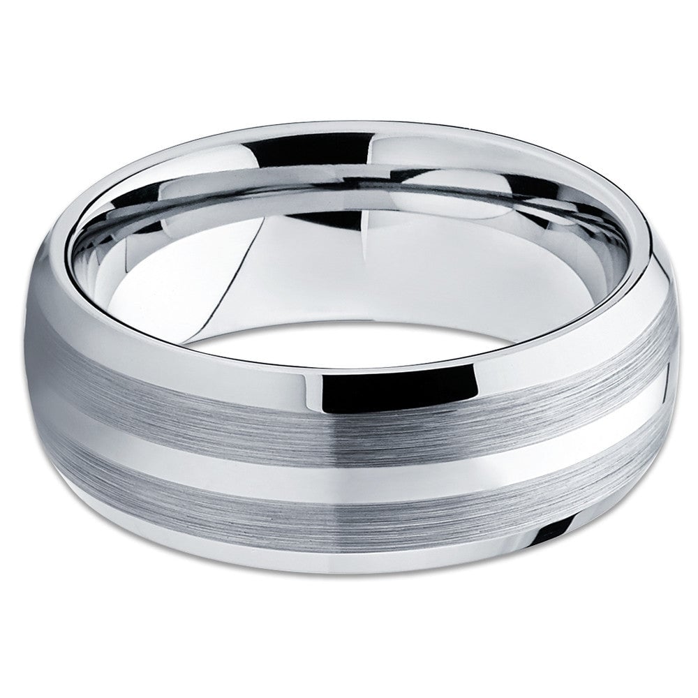 8mm Wedding Ring Tungsten Wedding Ring Silver Tungsten Ring Mans Image 2