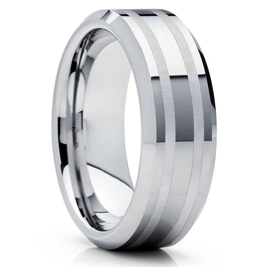 8mm Wedding Ring Tungsten Wedding Ring Silver Wedding Ring Engagement Image 1