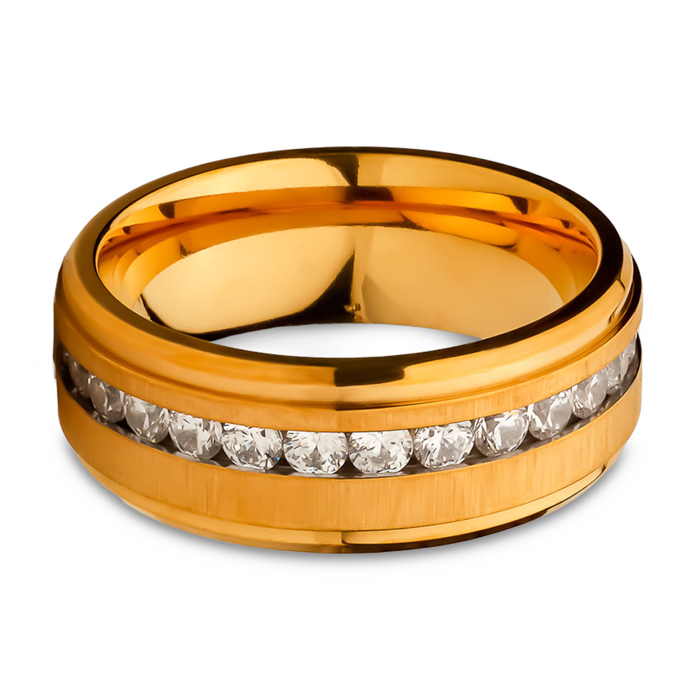 8mm Yellow Gold Tungsten Ring Titanium Wedding Ring Anniversary Ring CZ Ring Image 2